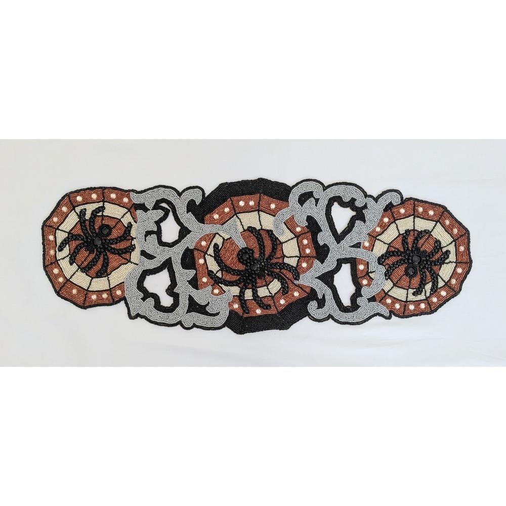 Pier 1 Imports Spider Halloween Beaded Table Runner Decor 13" x 35" One